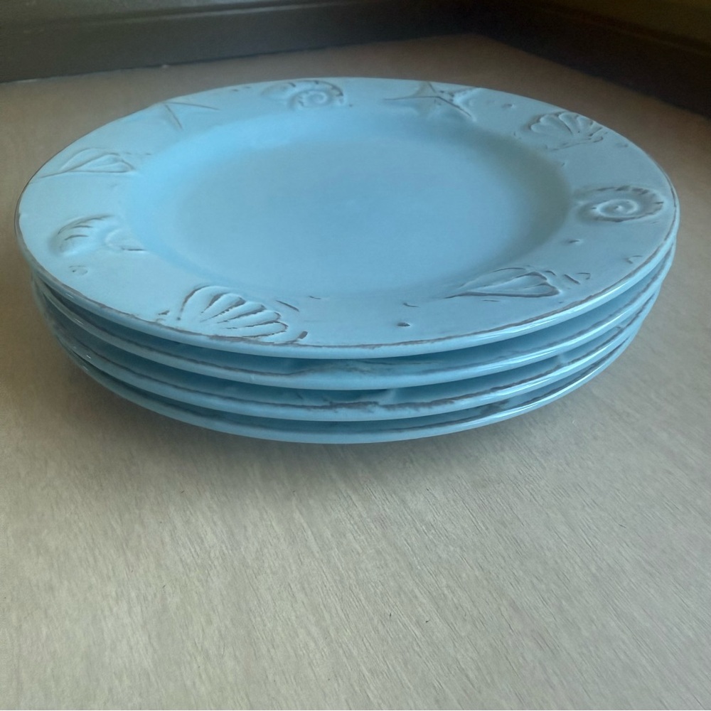 Thomson Pottery Cape Cod Plate Blue Seashells Nautical Set of 4 - Picture 11 of 11